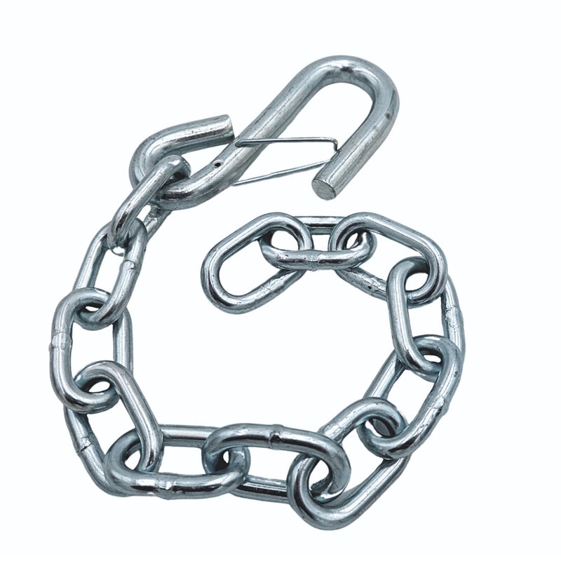Tie Down Bow Safety Chain â€“ 3/16 in. x 15-1/2 in. Steel, Zinc-Platedâ€“ Heavy Duty Marine Boat Trailer Safety Chain with 3/8 in. S-Hook & Wire Latch â€“ Secure Towing Trailer Accessory Replacement Part - Image 1